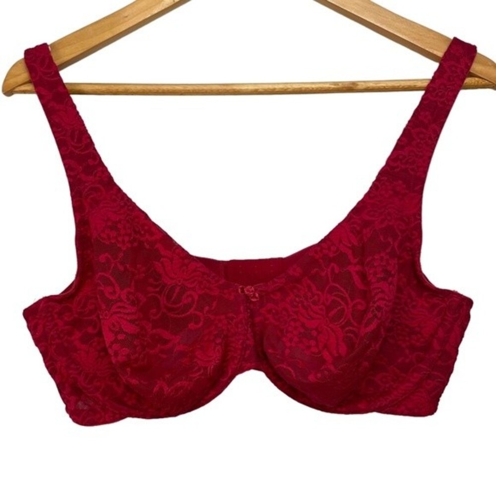 Cacique Red Unlined Full Coverage‎ Underwire Lace Bra Size 40D